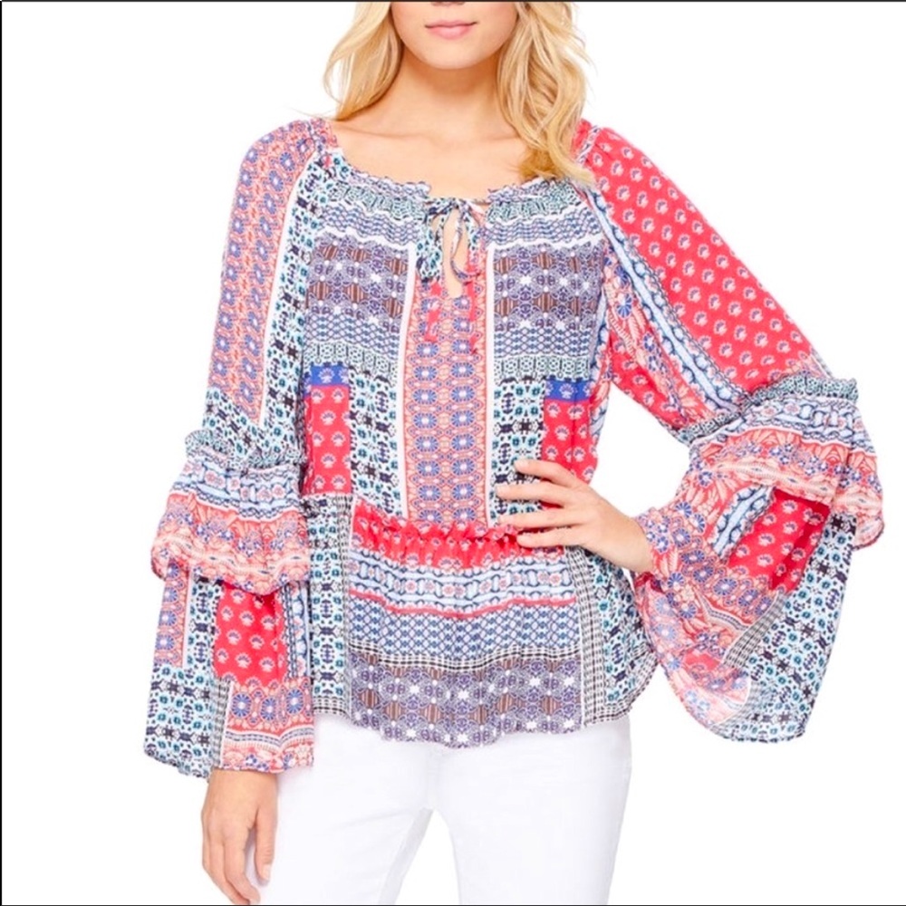 Parker Scarlet printed ruffle silk blouse